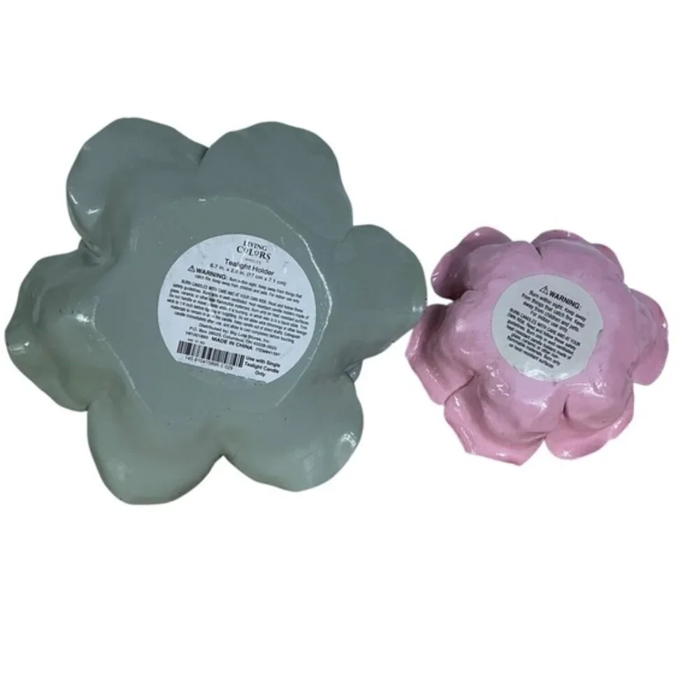Artisan Ceramic Floral Candle Holders Green Pink Vintage Set of 2 NWOT